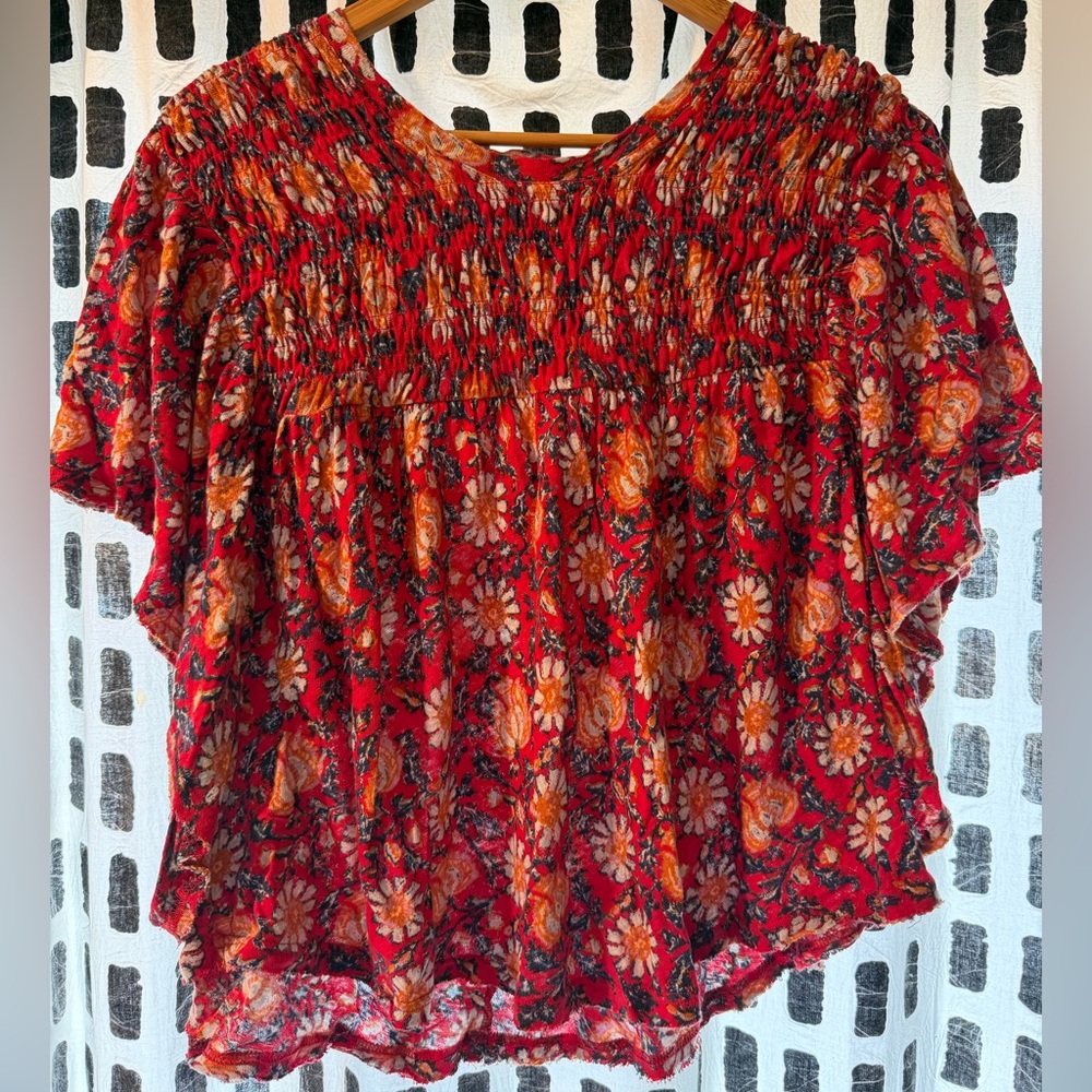 Free People Floral Red Women's Top